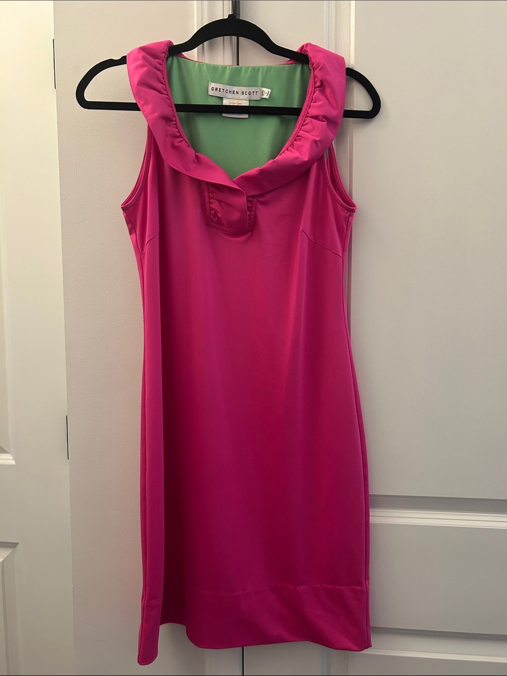 Gretchen Scott Hot Pink Sleeveless Ruffle Collar Shift Dress